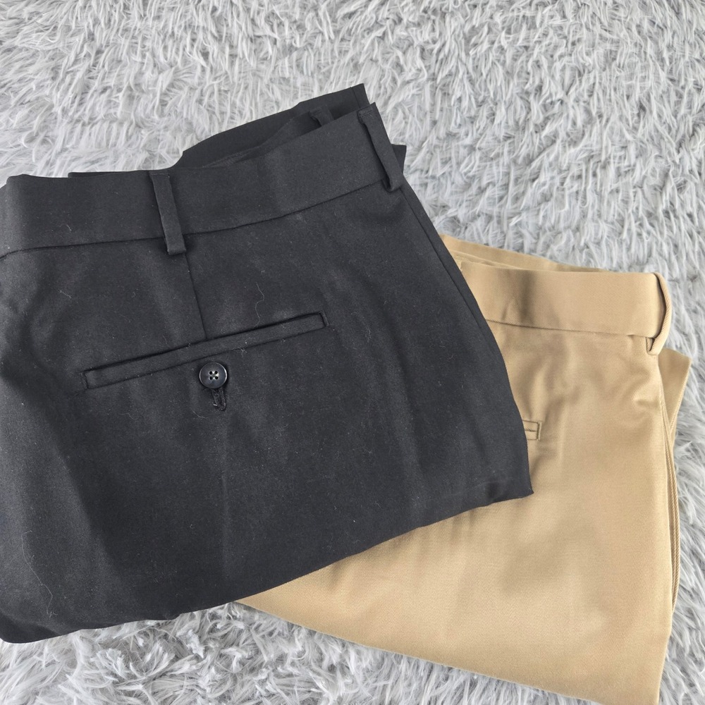 Perry Ellis Portfolio Mens 42x30‎ Black Tan Flat Front Dress Pants Bundle 2pk